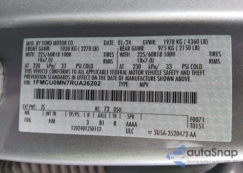 2024 Ford Escape St-Line from USA, damaged, VIN 1FMCU0MN7RUA26202
